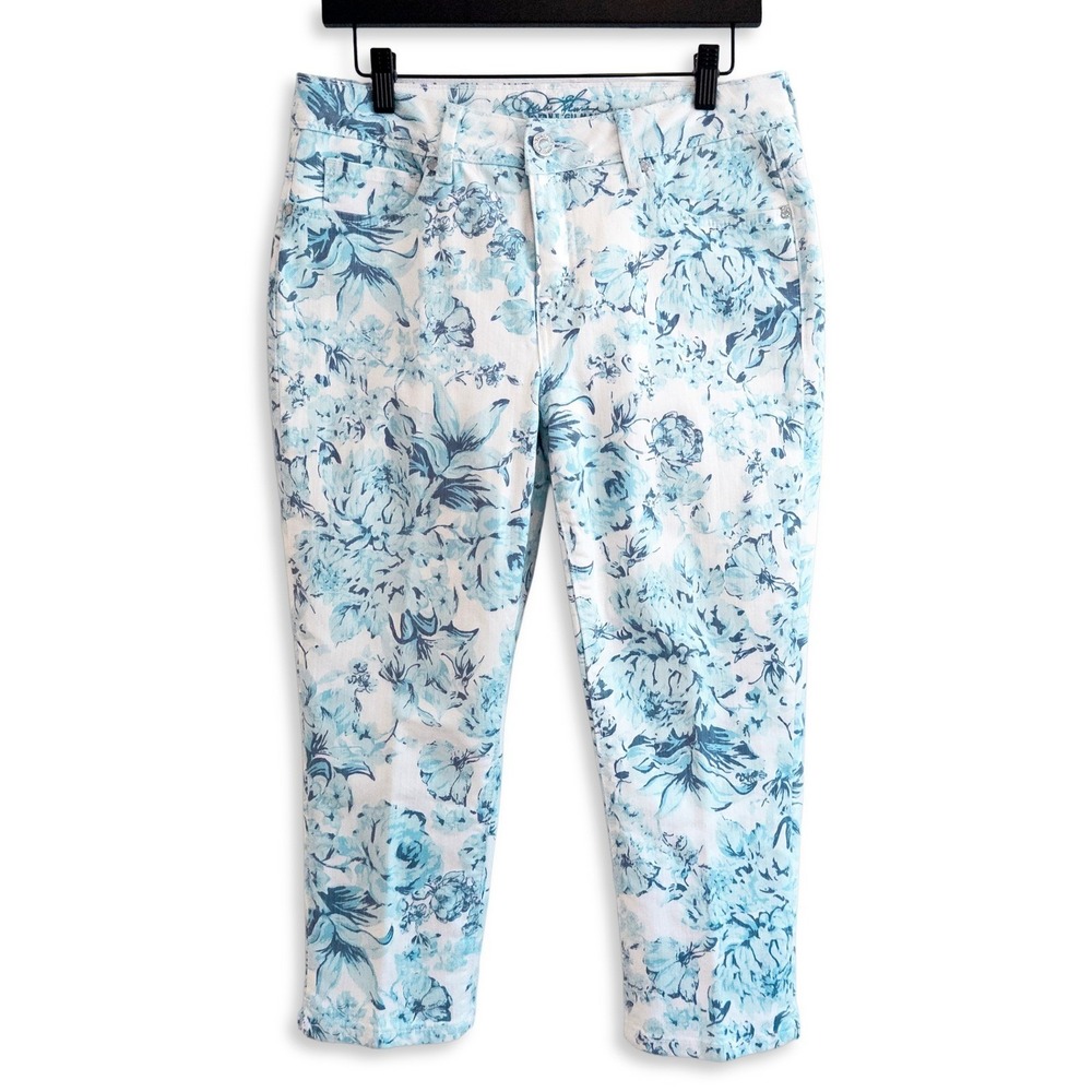 Diane Gilman Capri Pants Womens 8 Blue White Floral Print Cropped Pants‎ Spring